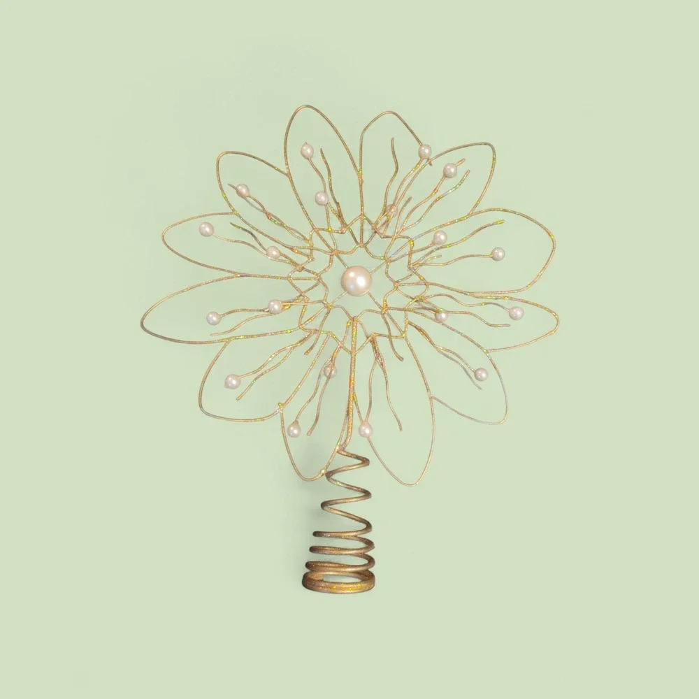 Gold Glitter Sparkling Metal Wire Star W Pearls Tree‎ Topper